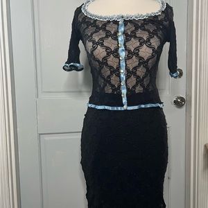 Vintage Betsey Johnson black lace 2 piece skirt and cardigan size small sexy